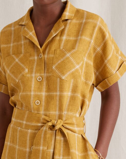 Robe-chemise 100% Lin à carreaux Tattersall jaune